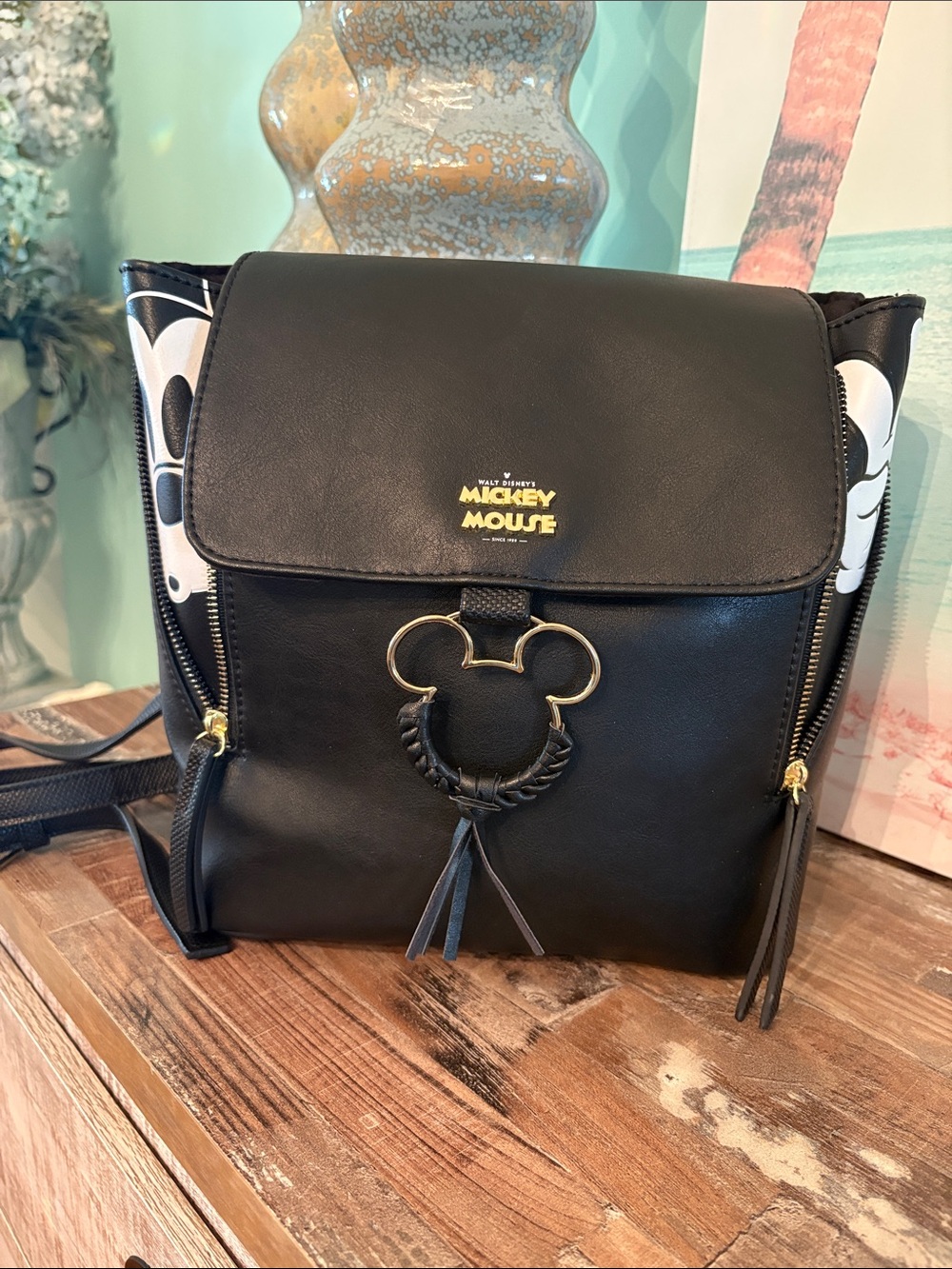 Disney Black Mickey Mouse Backpack with Gold Accent like new condition